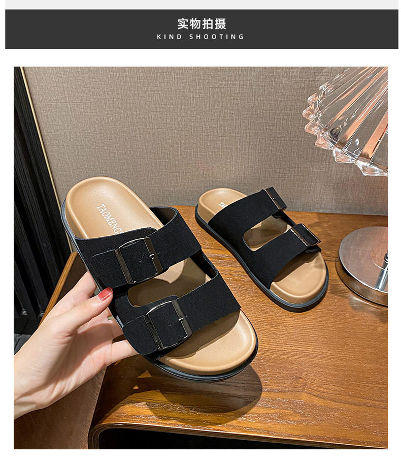 Dép sandal nữ quai ngang khóa đôi đế dày phong cách retro, mang ngoài trời — Màu Kaki, Màu trắng sữa, Màu đen chi tiết 23