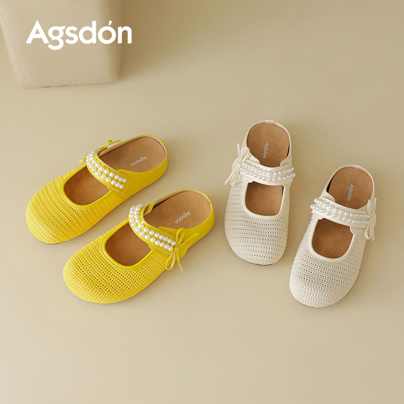 Auguin Shideng pantuflas mujer 2025 nuevo verano boca baja solo zapatos planos Mary Jane Baotou Bucken media pantuflas