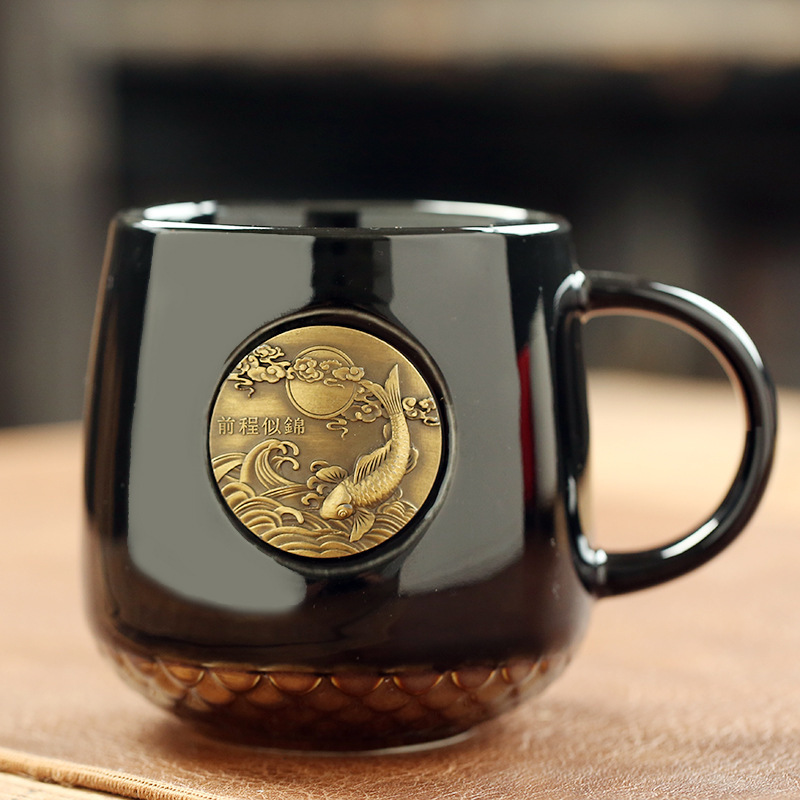 陶磁器のコップは銅片の銅メダルのコーヒーカップの星の巴風を持って魚のうろこのマグカップの卸売りを印刷することができます。|undefined