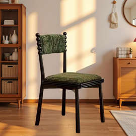 2025新款椅子中复古风家用软包靠背椅法式设计师感实木餐桌椅