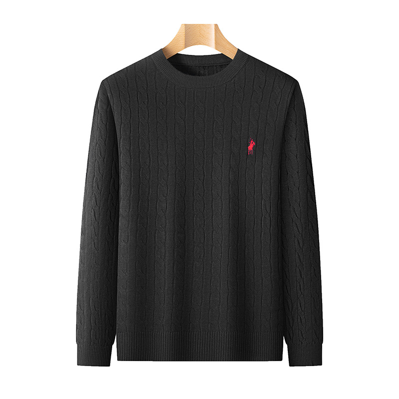 Cross-Border High-End Twisted Men's Knitwear Long-Sleeved Round Neck Pony Embroidered Casual Versatile Sweater Men's Wholesale Trend