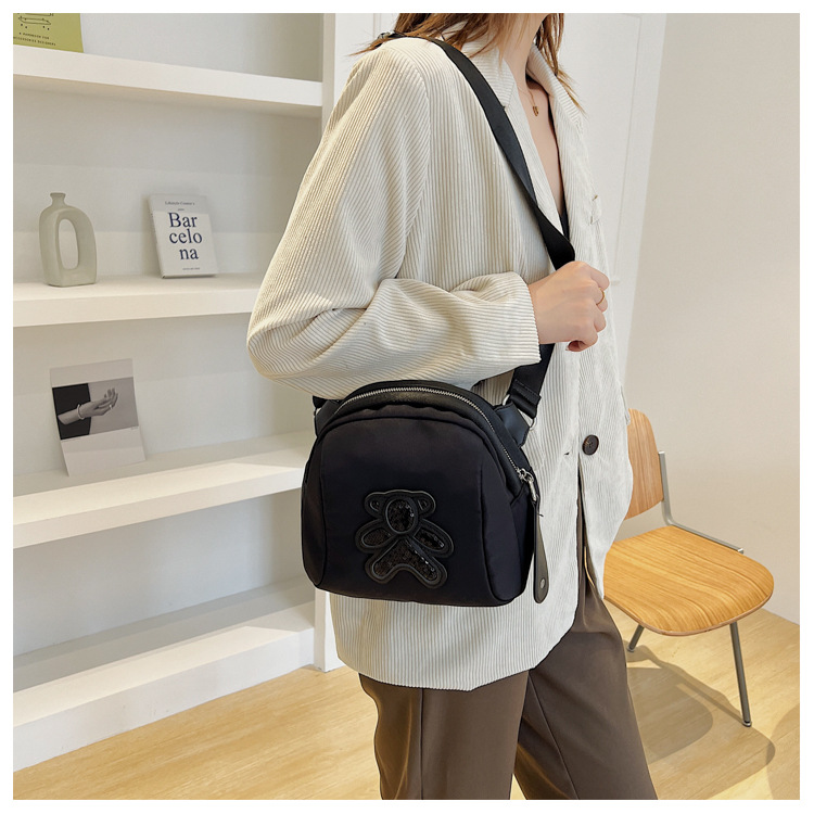 commuter leisure bear sequined Oxford cloth bag crossbody bag chest bag shell bag_voghion.com
