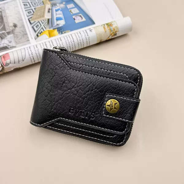 Cross-Border Men's Wallet, Retro Pu Matte Men's Short Wallet, Multi-Card Slot Zipper Bag, Direct Supply from the Manufacturer