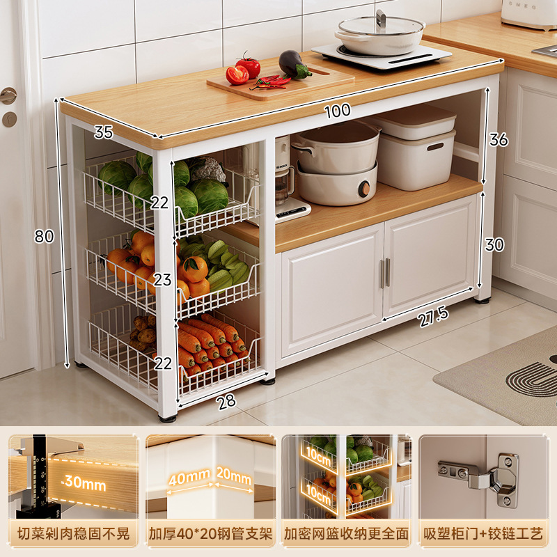 Nuevo estante de cocina, canasta de verduras multifuncional, banco de trabajo para cortar verduras, contra la pared, horno de microondas integrado, gabinete de lado estrecho de almacenamiento