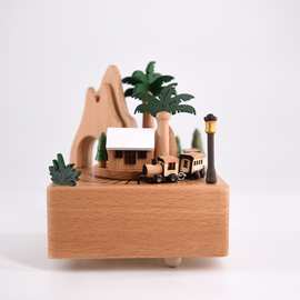 实木八音盒木质工艺品创意礼品生日礼物旋转木马台湾过山车音乐盒