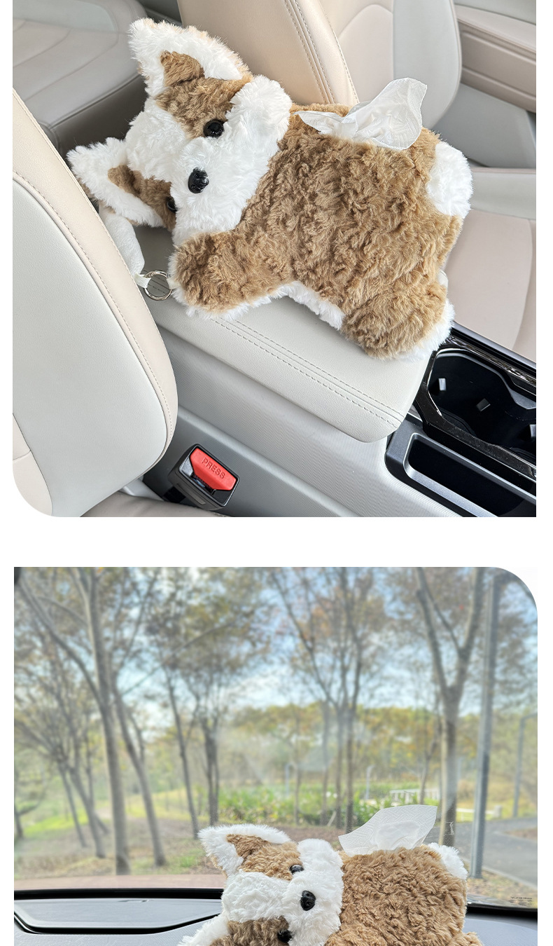 Cute Corgi Car Tissue Box Plush Toy Doll Car Hanging Tissue Bag Popular Car Decoration Accessories