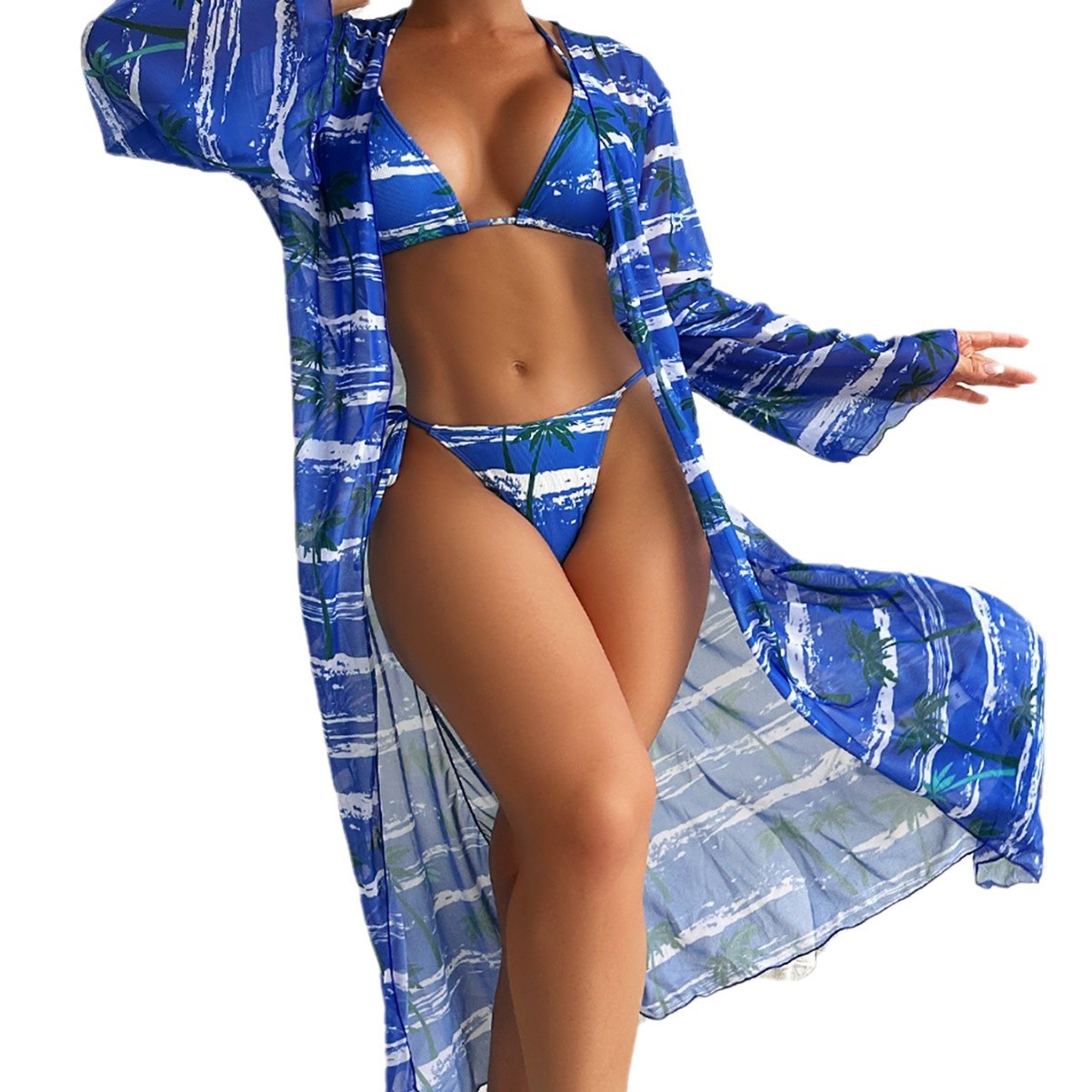 Mingyi 2024 nueva moda europea y americana tela especial impresa BIKINI blusa de tres piezas traje de baño de mujer