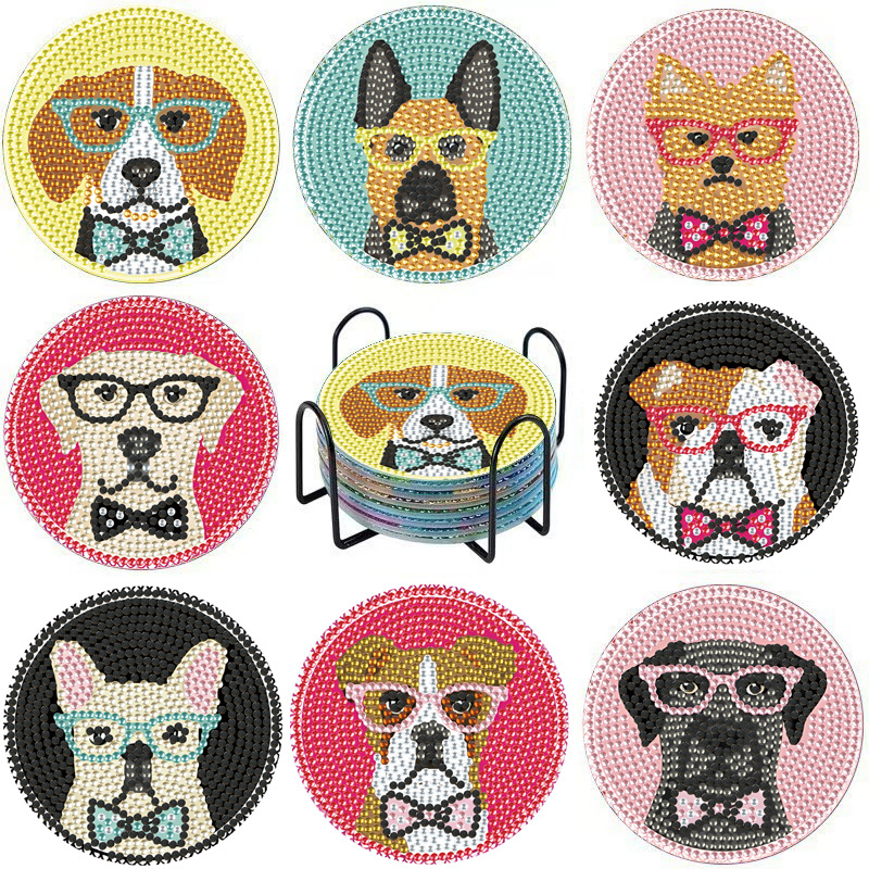 Posavasos de pintura de diamantes de diamantes de diamantes completos transfronterizos hechos a mano almohadilla de aislamiento térmico de diamantes de punto de acrílico redondo de bricolaje fondo de corcho antideslizante posavasos