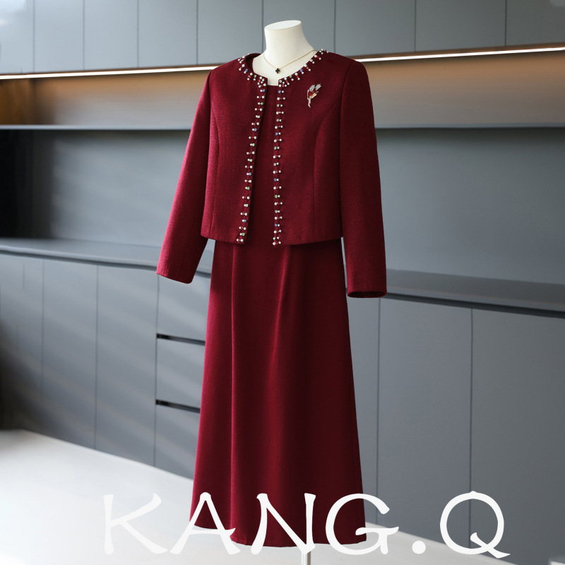 妈妈婚宴礼服高贵连衣裙40岁50中老年女春秋装喜婆婆2025新款套装|undefined