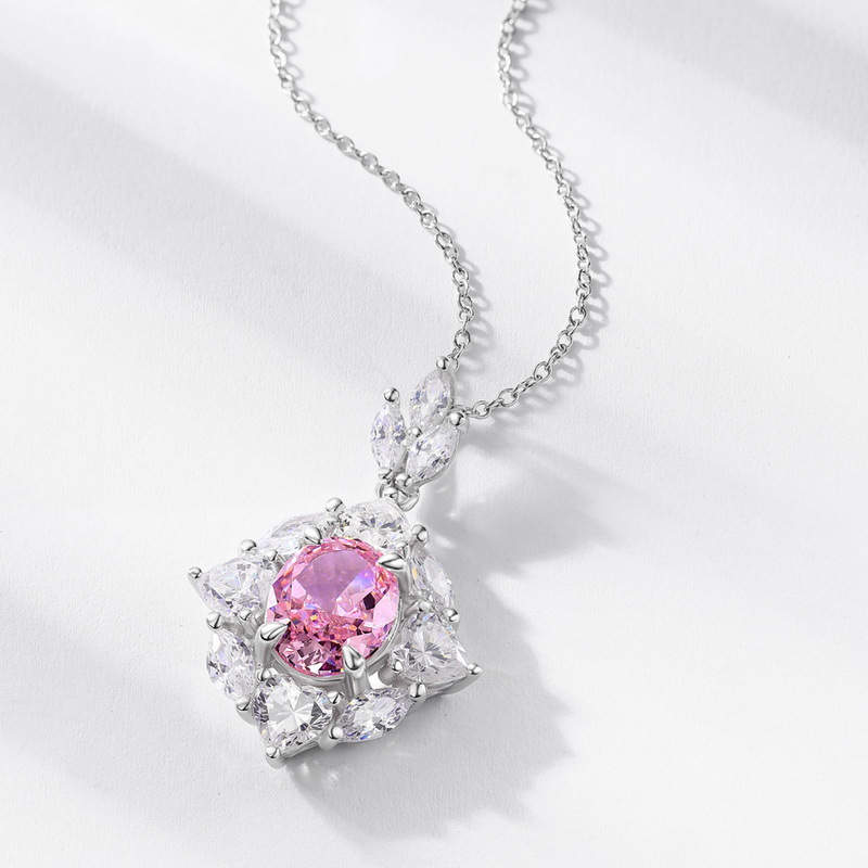 Wilsheng joyería nueva plata esterlina S925 alto carbono diamante colgante exquisita moda Rosa hielo flor corte alto carbono diamante collar