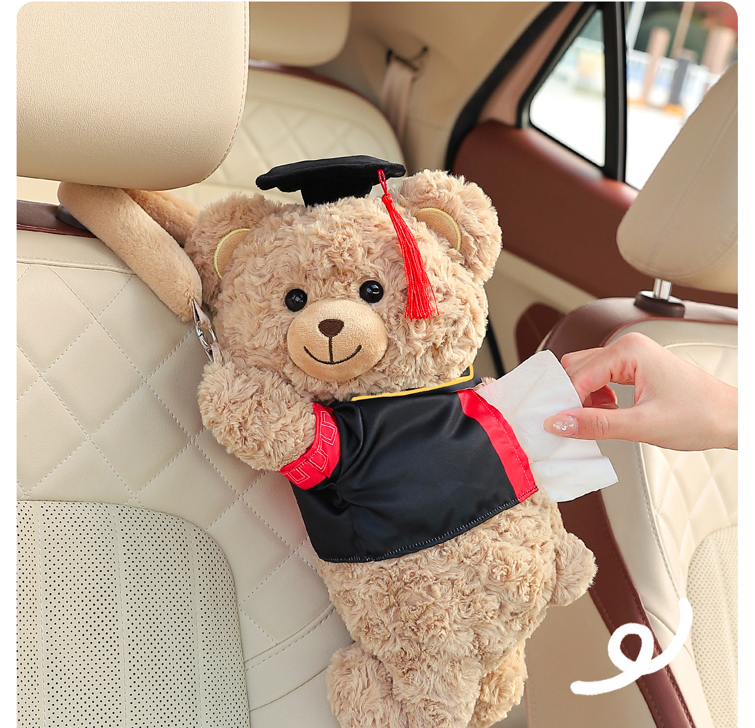 Creative car tissue box, tissue hanging bag for the back of the car seat, in-car doll tissue box, car accessories