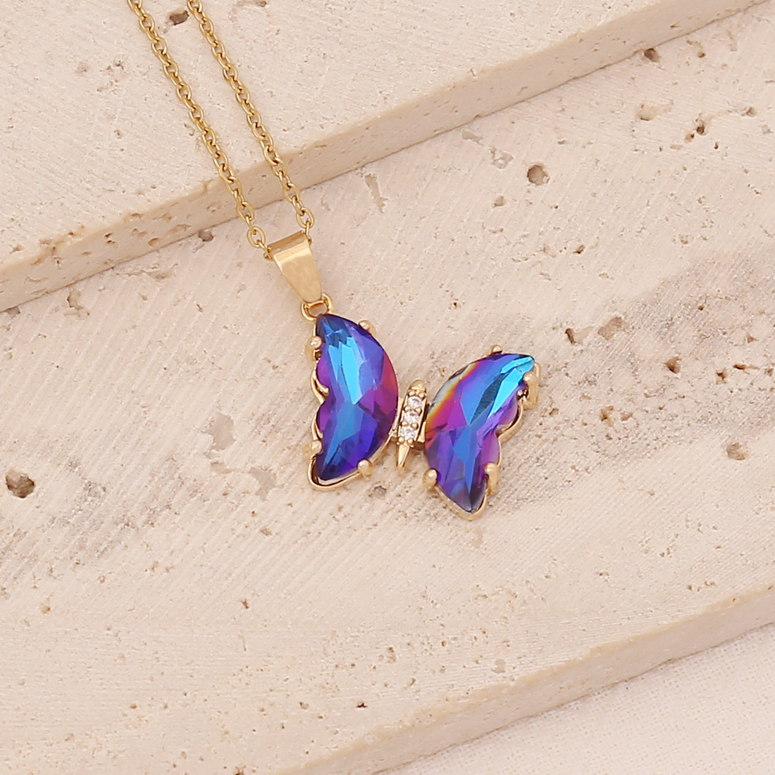 Multicolor Gradient Butterfly Personality Stainless Steel Necklace