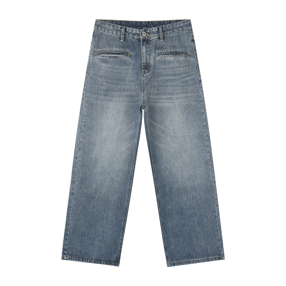 MTLCLOTHES Hombres| Diseño de personalidad coreano anti-bolsillo de moda blanco lavado jeans de estilo recto