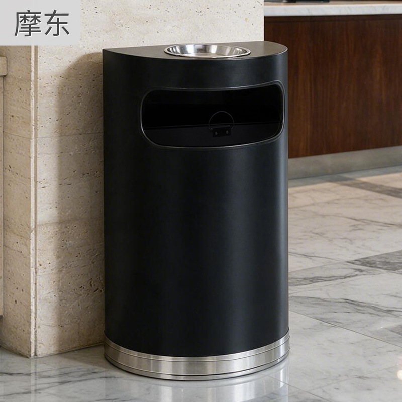 Semi-circular wall-mounted trash can for hotel elevator lobbies, suitable for outdoor use in squares, shopping malls, and corridors; includes an inner bucket