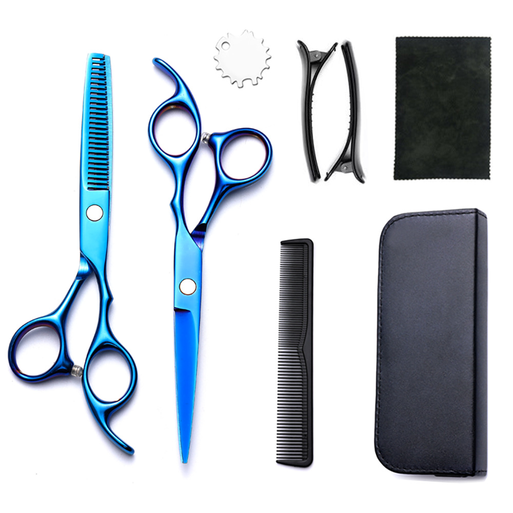 Corte de pelo tijeras transfronterizas amazonas color tijeras de dientes planas cortadas delgadas frange tijeras divisorias fábrica de tijeras al por mayor set de tijeras de peluquería