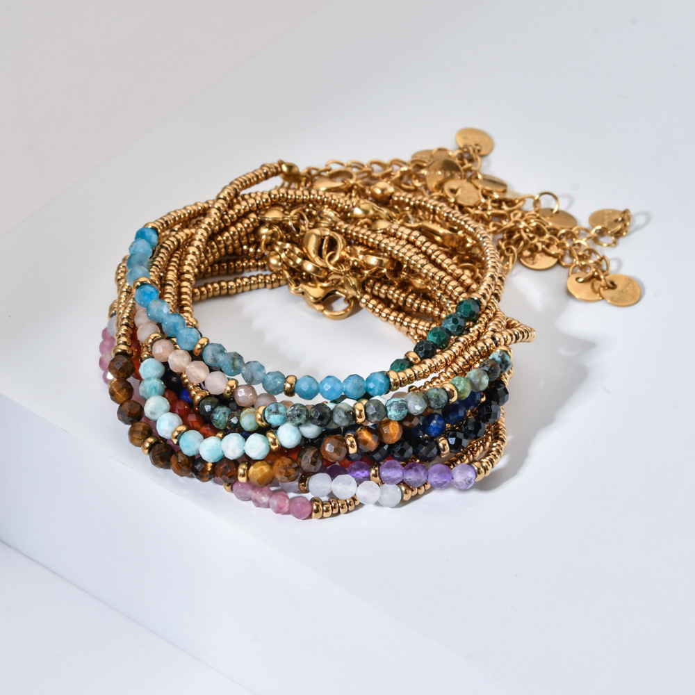 Natural Stone Chain Material Beaded Chain Chain Type Vintage Style Geometric Natural Stone Beaded Chain Bracelets In Bulk