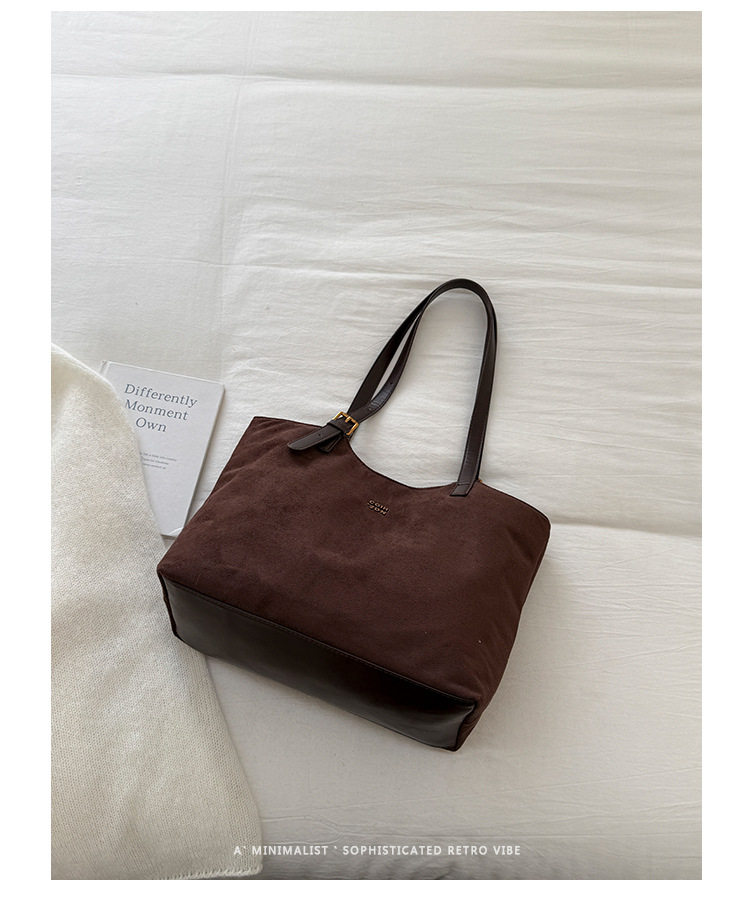 Túi tote nữ cỡ lớn phong cách retro, đựng nhiều đồ, có quai đeo vai và kẹp nách — Màu cà phê PU, PU đen, màu cà phê, đen chi tiết 6