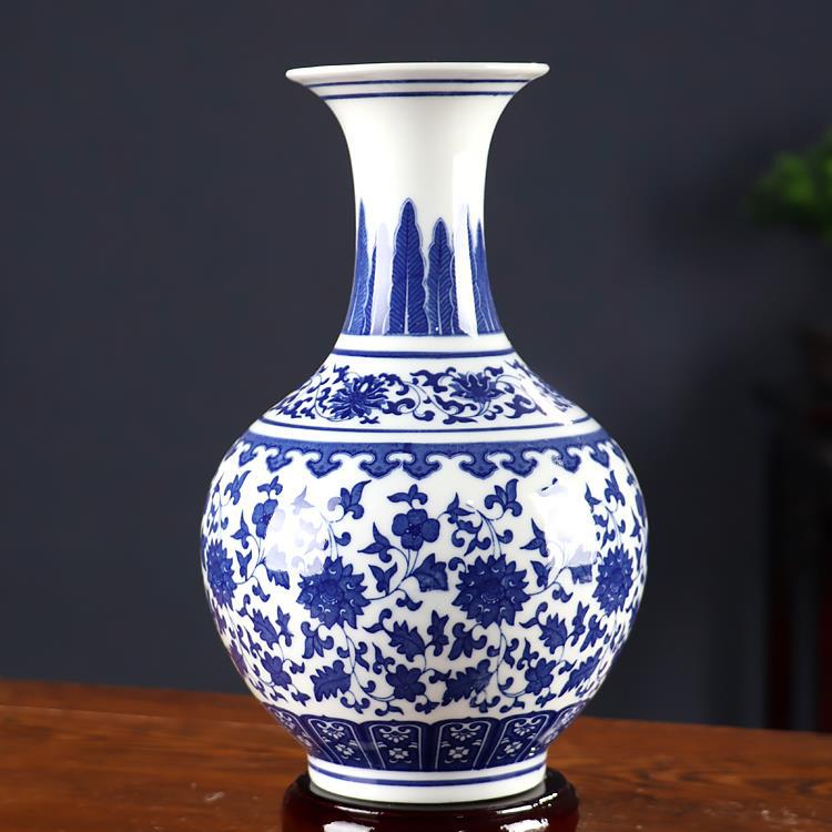青花瓷花瓶摆件客厅插花仿古小装饰工艺品景德镇陶瓷器新中式花器