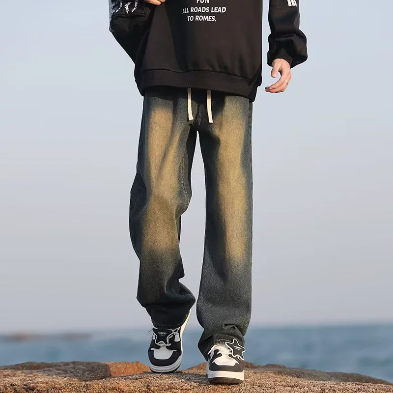 Японские 2024 ретро синие джинсы для мужчин осенью и зимой