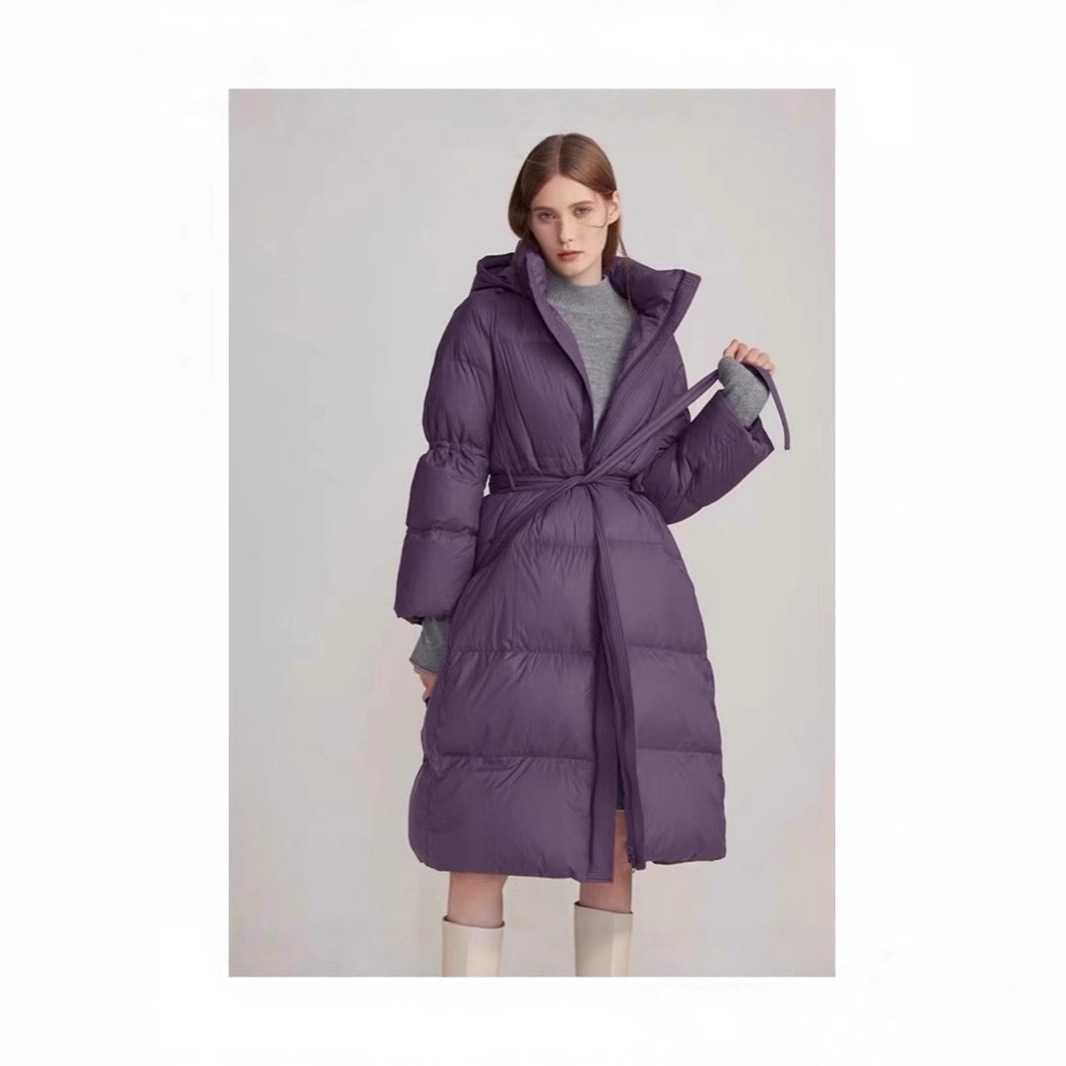 朗予姿韵白鹅绒羽绒服冬季宽松系带廓形中长款外套大衣女