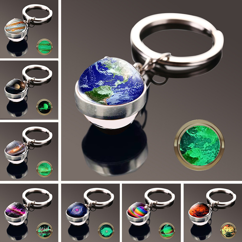 Solar system Milky Way Nebula double-sided glass ball keychain Moon Earth Mars pendant key chain jewelry wholesale