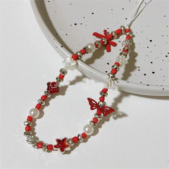 新年款中國紅 喜慶紅色串珠手機鏈本命年掛件ccd相機手繩便攜防摔