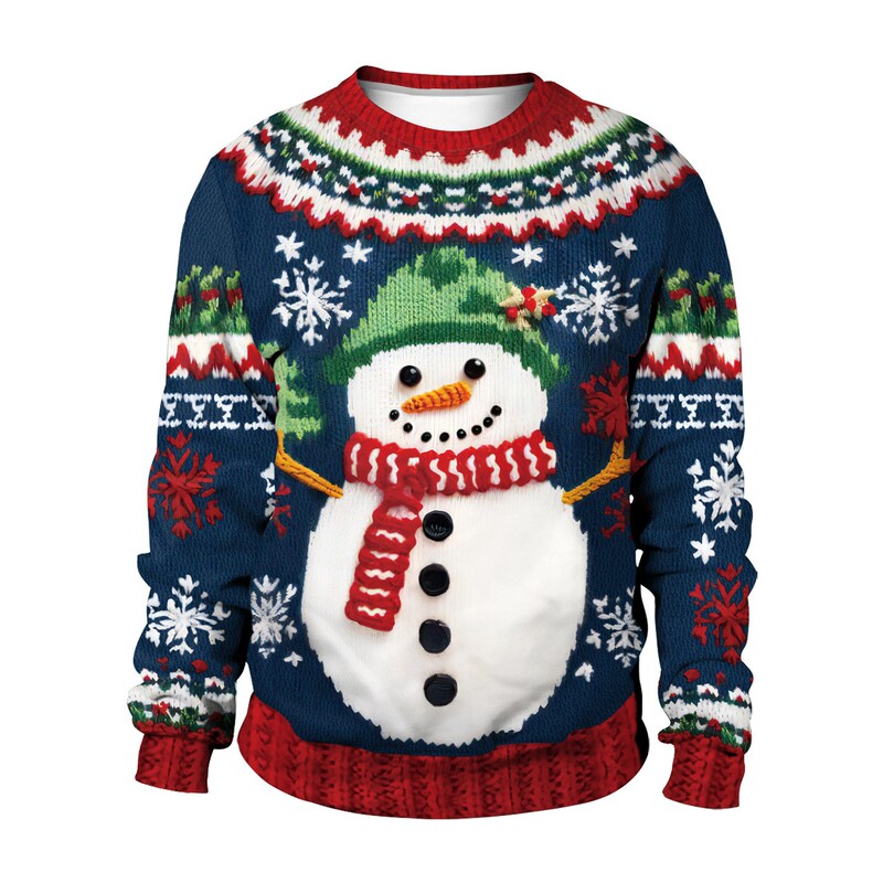 2024 cross-border European and American Christmas pullover crew neck sweater 3D digital printing snowman Christmas tree sweater women's clothing 2024 cross-border European and American Christmas pullover crew neck sweater 3D digital printing snowman Christmas tree sweater women's clothing