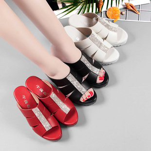 Slippers Thick-soled Peep-toe High Heels Women's Summer Chunky Heel Waterproof Platform Middle Heel Cyber Celebrity Middle-aged Slippers