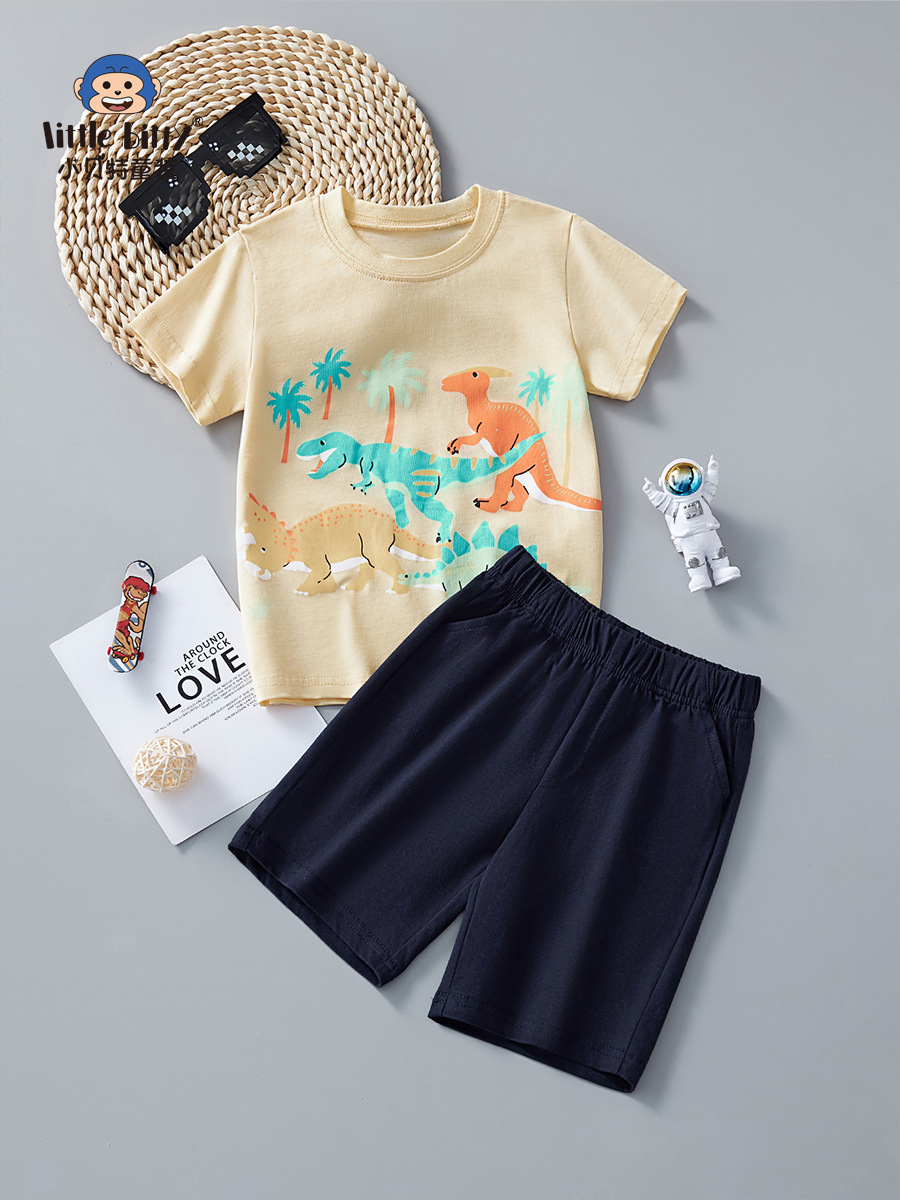 Children's Summer suit Short-sleeved suit 25 Years New Two-piece Boys Short-sleeved T-shirt suit Children's suit
