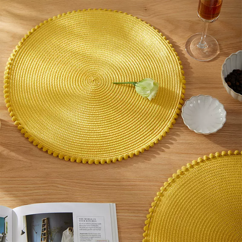 球边PP编织餐垫圆形桌垫北欧家用餐桌北欧风隔热垫杯垫餐厅西餐垫