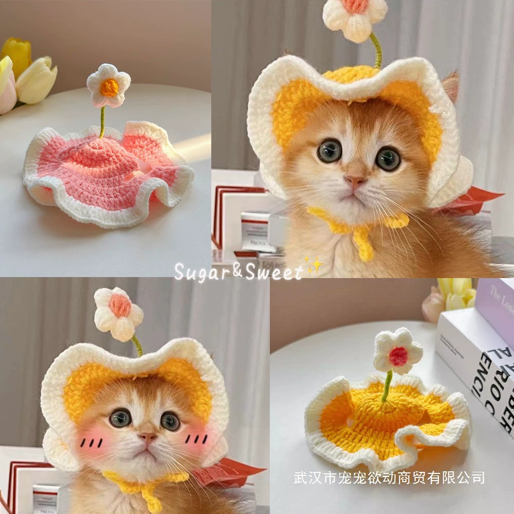 Шляпа для домашних животных Спрингфилд Цветочная милая шляпа Головной убор для кошек Головной убор для собак Ручная вязка Украшение Британская короткошерстная кошка