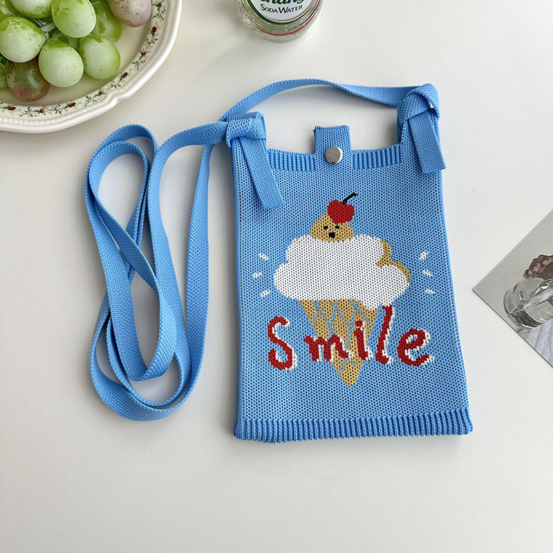 Nuevo diseño de nicho, mini bolso de teléfono móvil de punto de dibujos animados lindo, todo fósforo, pequeño bolso cuadrado de mensajero de viajero portátil pequeño