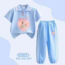 儿童套装2025夏季新款洋气女孩时尚休闲卡通两件套中大童童装批发