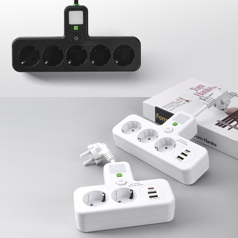 Transfronterizos de estilo europeo estándar europeo con cable flexible con enchufe 1 a 3 a 4 a 5 conector multi-jack adaptador USB