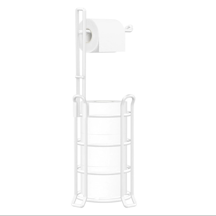 Rack de papel de toallas domésticas de Amazon, rack de papel de rollo vertical de hierro forjado, rack de almacenamiento de papel higiénico redondo para el baño