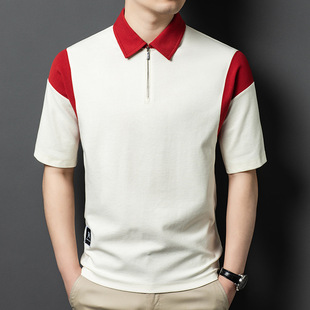 Brand Summer New Men's Contrast Color Stitching POLO Shirt Casual Tennis Shirt Color Stitching Texture Short-sleeved T-shirt Trendy