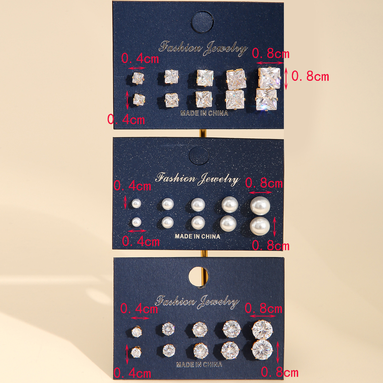 Ear Studs Classification 1 Set Quantity Simple Style Square Metal Plating Metal Zircon Ear Studs 1 Set