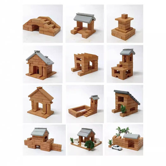 Small Masons Cabin Building Handmade diy Children Building House Toys Real Brick Real Tile Mini Brick Mold