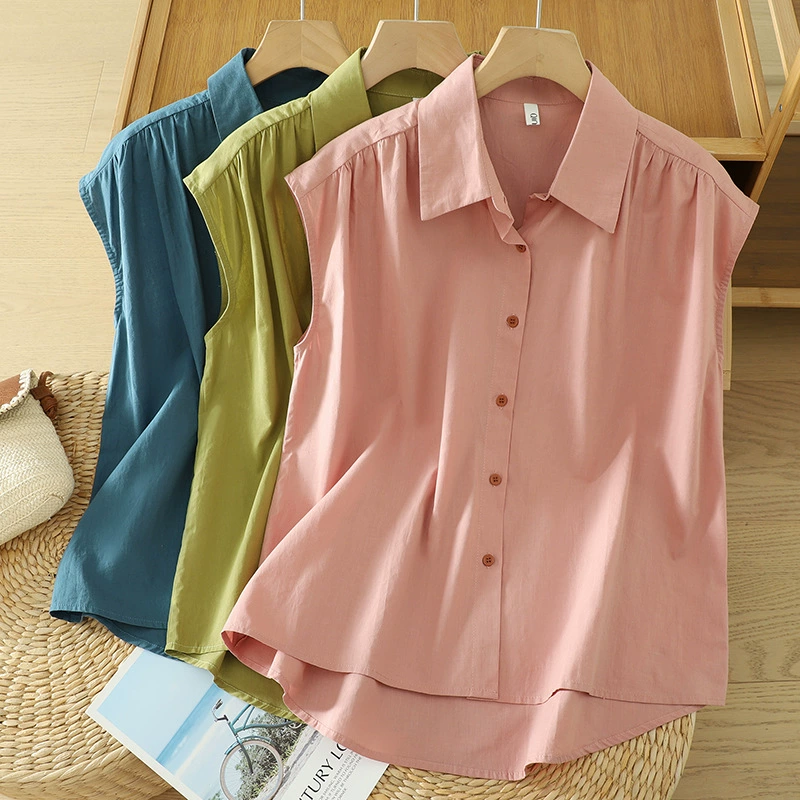 Ретро дизайн без рукавов рубашка женская летняя дикая свободная темпераментная шикарная рубашка топ