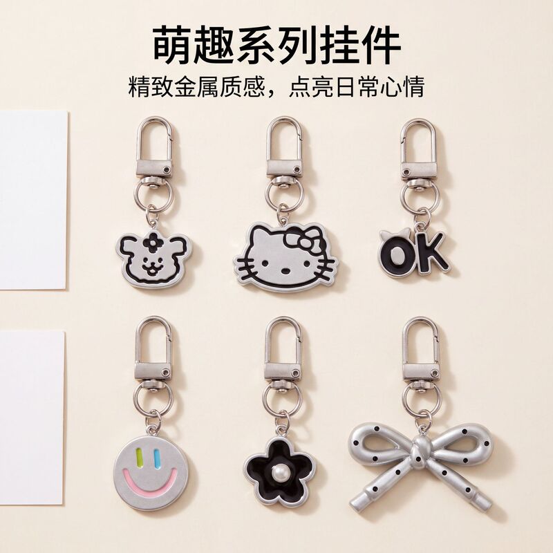 Silver buckle sweet and cool silver cat keychain with bow, cute girly bag pendant, gift for best friends