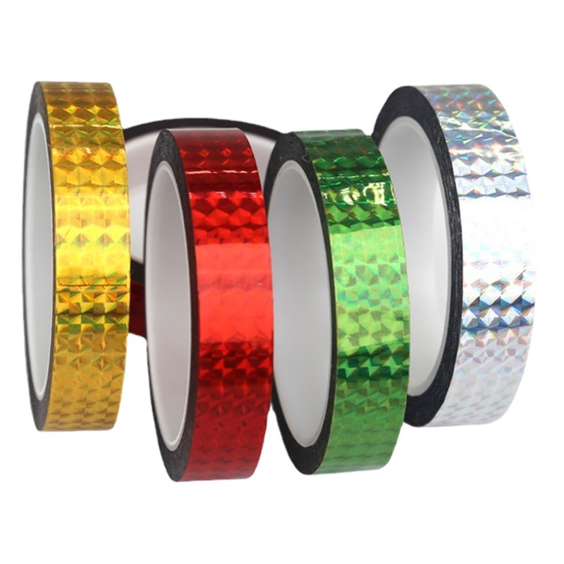 Cinta láser dorada, cinta decorativa láser de color flash decorativa, cinta de borde de papel de color para álbumes de fotos de boda