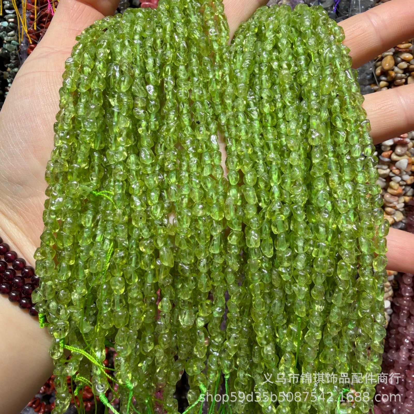 Peridot Chip Beads Natural Irregular Peridot Chips 3–8 mm, strands 40–80 cm, assorted counts