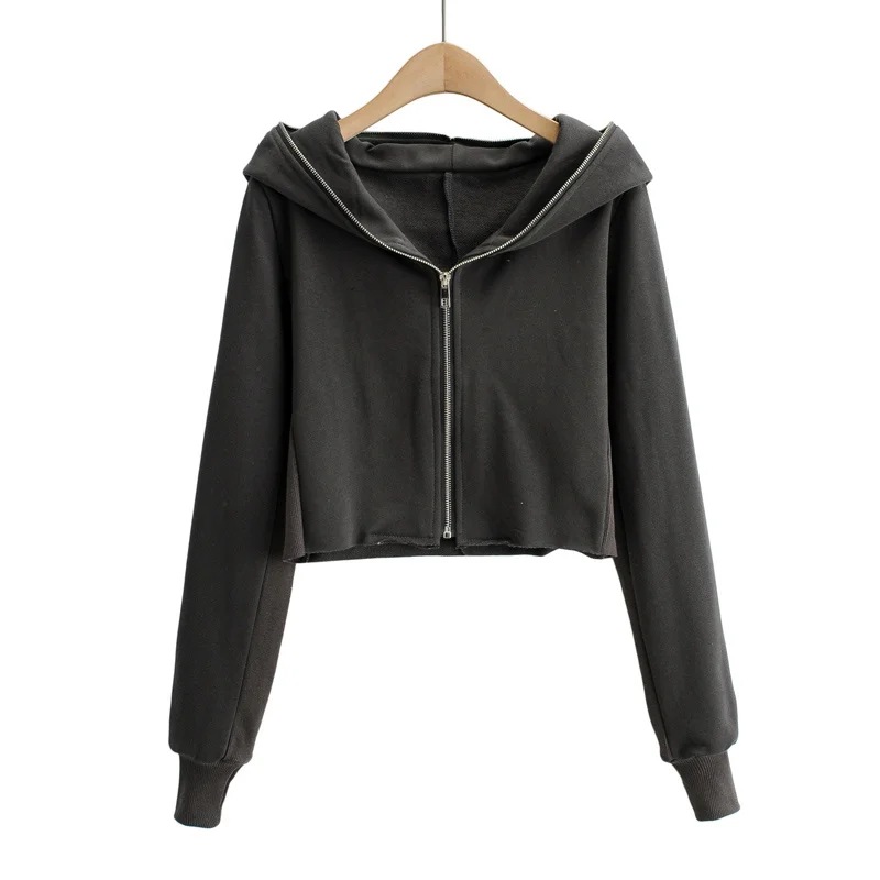 Pure color zipper hooded cardigan sweatshirt  NSHS34258