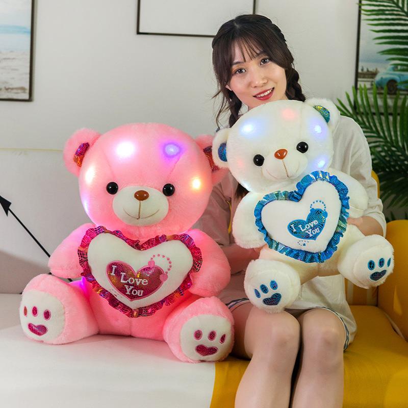 Corazón abrazando luminoso oso de peluche muñeca de peluche de juguete almohada niña niños regalo oso de peluche transfronterizo al por mayor