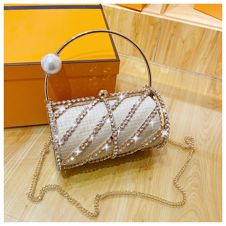 Internet berühmte Kette mit Perlenbesatz für Umhängetasche zum Abendessen, modischer Tragekäfig aus Metall, eine Schultertasche für Damen_voghion.com