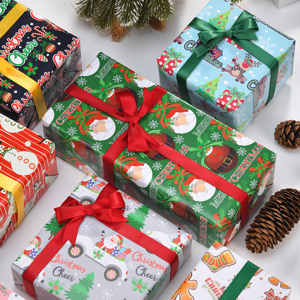 Venta caliente transfronteriza 80g papel de cobre impresión de Navidad papel de embalaje de regalo de Navidad de bricolaje fabricante de papel de embalaje de regalo al por mayor