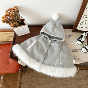 [in stock] DW246019 children's cotton cape coat 2024 autumn and winter new cape shawl hooded coat