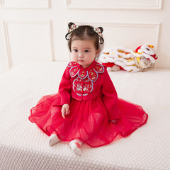 Idea Little Girl Baby 2023 Autumn New Dress Fashion Chinese Style Festive New Year Dress Princess Dress 3018