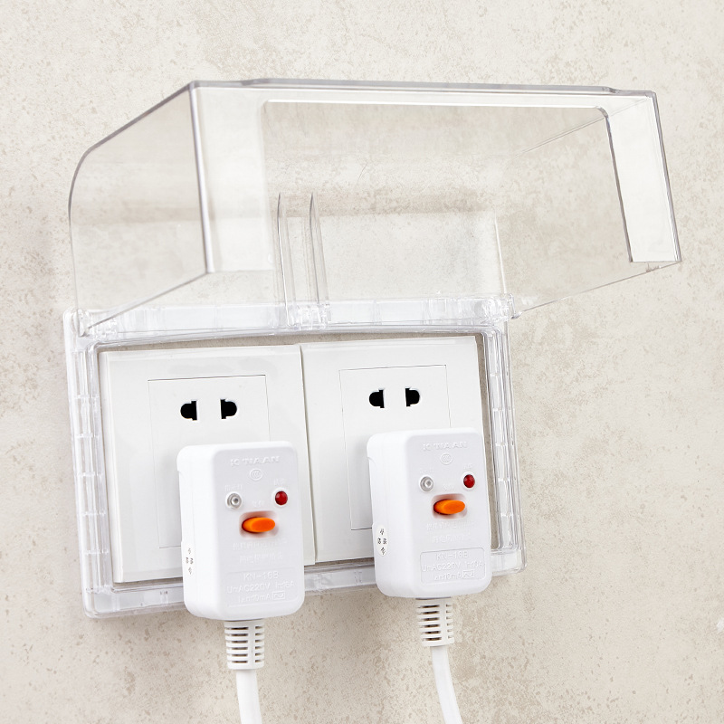 86型透明粘貼式免打孔一二位雙連聯體開關插座保護蓋防濺盒防水罩