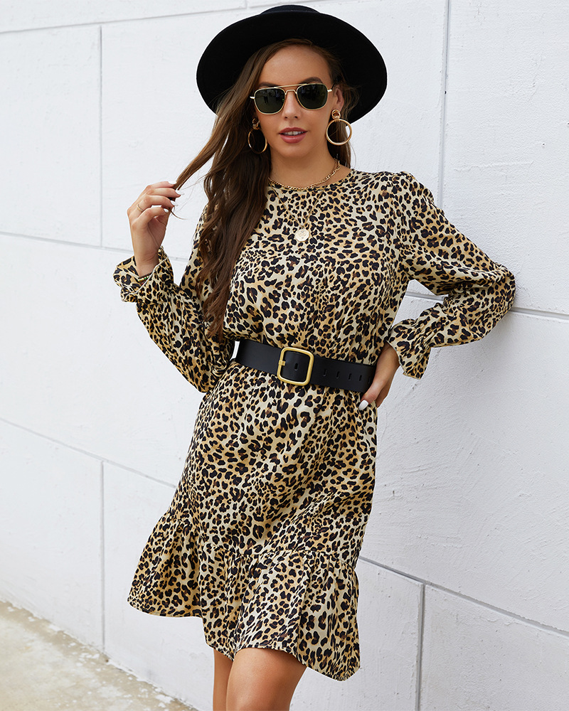 leopard print long-sleeved dress Nihaostyles wholesale clothing vendor NSKA72318